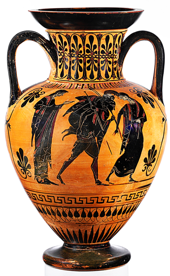 aeneas carryıng hıs father greek vase black fıgure pottery